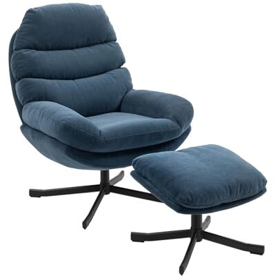 HOMCOM Fauteuil de Relaxation avec Tabouret, Aspect Chenille, Large Assise pivotante, rembourré, pour Salon, Chambre à Coucher, Bleu - Publicité HOMCOM Fauteuil de Relaxation avec Tabouret, Aspect Chenille, Large Assise pivotante, rembourré, pour Salon, Chambre à Coucher, Bleu - Publicité