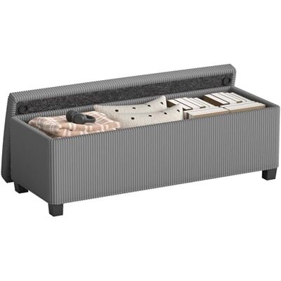 HOMCOM Banc de Rangement 84L Pouf Salon Bout de lit Coffre de Rangement Repose-Pieds en Velours côtelé avec Couvercle, pour Salon, Chambre, entrée, 112 x 42 x 40 cm, Gris - Publicité HOMCOM Banc de Rangement 84L Pouf Salon Bout de lit Coffre de Rangement Repose-Pieds en Velours côtelé avec Couvercle, pour Salon, Chambre, entrée, 112 x 42 x 40 cm, Gris - Publicité