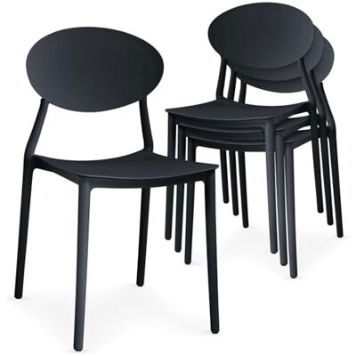 Menzzo Lot de 4 Chaises Empilables Balagan Design Moderne, Noir, Idéales Salle à Manger et Cuisine - Publicité Menzzo Lot de 4 Chaises Empilables Balagan Design Moderne, Noir, Idéales Salle à Manger et Cuisine - Publicité