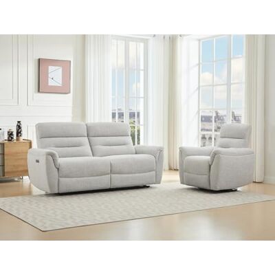 Unique Canapé 3 Places et Fauteuil Relax électrique en Tissu texturé Gris Clair BREVIO - Publicité Unique Canapé 3 Places et Fauteuil Relax électrique en Tissu texturé Gris Clair BREVIO - Publicité
