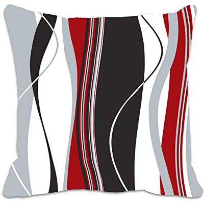 ART Housse de coussin pour salon, canapé, etc. Rayures ondulées verticales Rouge/noir/blanc/gris - Publicité ART Housse de coussin pour salon, canapé, etc. Rayures ondulées verticales Rouge/noir/blanc/gris - Publicité