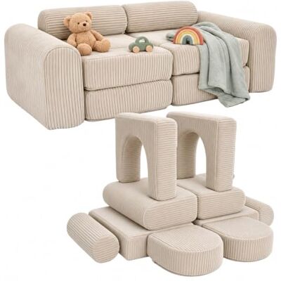 Relaxdays canapé de Jeu Enfant modulable, 10 pièces, Blocs Souples, Beige velours côtelé, H x L x P : 32 x 108 x 50 cm - Publicité Relaxdays canapé de Jeu Enfant modulable, 10 pièces, Blocs Souples, Beige velours côtelé, H x L x P : 32 x 108 x 50 cm - Publicité