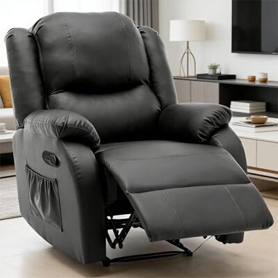 Merax Fauteuil de relaxation inclinable à 165 ° Canapé simple avec repose-jambes réglable En cuir synthétique Avec poche latérale Pour salon Noir - Publicité Merax Fauteuil de relaxation inclinable à 165 ° Canapé simple avec repose-jambes réglable En cuir synthétique Avec poche latérale Pour salon Noir - Publicité