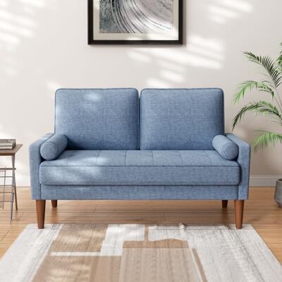 Vesgantti Petit Canapé 2 Places Bleu en Lin 121cm, Causeuse Fixe Moderne avec Coussin à Ressorts et Accoudoirs - Publicité Vesgantti Petit Canapé 2 Places Bleu en Lin 121cm, Causeuse Fixe Moderne avec Coussin à Ressorts et Accoudoirs - Publicité