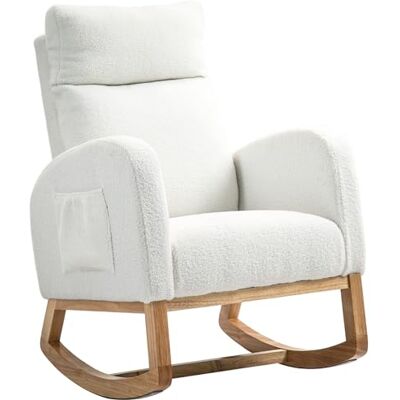 HOMCOM Fauteuil à Bascule Oscillant Accoudoirs, Aspect Velours, Supporte jusqu'à 120 kg Pour Chambre à Coucher, Salon, Allaitement - Publicité HOMCOM Fauteuil à Bascule Oscillant Accoudoirs, Aspect Velours, Supporte jusqu'à 120 kg Pour Chambre à Coucher, Salon, Allaitement - Publicité