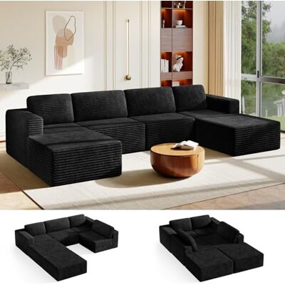 Vesgantti 404 cm Groß Modulares U-förmiges Ecksofa mit Schlaffunktion, 4‑Sitzer Cordsofa mit Federkern, Extra Tiefe Sitzfläche, Boneless Schlafcouch, Für Wohnzimmer, Ohne Montage, Schwarz - Publicité Vesgantti 404 cm Groß Modulares U-förmiges Ecksofa mit Schlaffunktion, 4‑Sitzer Cordsofa mit Federkern, Extra Tiefe Sitzfläche, Boneless Schlafcouch, Für Wohnzimmer, Ohne Montage, Schwarz - Publicité