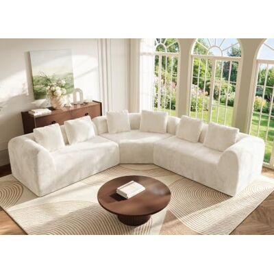 Vesgantti Canapé d'angle incurvé en chenille Blanc crème 275 cm Ergonomique, assise profonde de 72 cm, durabilité, mousse haute densité, ressorts ensachés, sans assemblage - Publicité Vesgantti Canapé d'angle incurvé en chenille Blanc crème 275 cm Ergonomique, assise profonde de 72 cm, durabilité, mousse haute densité, ressorts ensachés, sans assemblage - Publicité