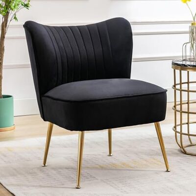 Ya-Home Fauteuil de Salon Confortable en Velours Fauteuils avec Pieds Dorés et Siège Épais Fauteuil de Coiffeuse Scandinave,Noir - Publicité Ya-Home Fauteuil de Salon Confortable en Velours Fauteuils avec Pieds Dorés et Siège Épais Fauteuil de Coiffeuse Scandinave,Noir - Publicité