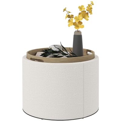 HOMCOM Ottomane Pouf Rond Pouf rembourré avec Espace de Rangement, Couvercle Rabattable, en Aspect Lin pour Le Salon, la Chambre à Coucher, crème, Ø56 x 42 cm - Publicité HOMCOM Ottomane Pouf Rond Pouf rembourré avec Espace de Rangement, Couvercle Rabattable, en Aspect Lin pour Le Salon, la Chambre à Coucher, crème, Ø56 x 42 cm - Publicité