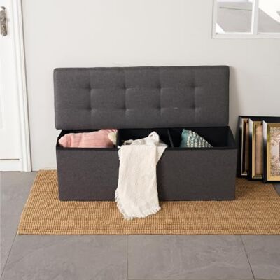 FurnitureR L-110cm Banc de Rangement en Tissu, Ottoman en Bout de Lit, Coffre de Rangement Intérieur avec Compartiment Amovible, Pliable Coffre de Rangement Tabouret pour Salon, Chambre, Entrée, Gris - Publicité FurnitureR L-110cm Banc de Rangement en Tissu, Ottoman en Bout de Lit, Coffre de Rangement Intérieur avec Compartiment Amovible, Pliable Coffre de Rangement Tabouret pour Salon, Chambre, Entrée, Gris - Publicité