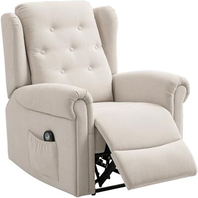 HOMCOM Fauteuil Relax massant et Chauffant, Fauteuil inclinable avec Dossier et Repose-Pieds réglables manuellement, Tissu Aspect Lin, Poche latérale, pour Salon, Chambre, Beige - Publicité HOMCOM Fauteuil Relax massant et Chauffant, Fauteuil inclinable avec Dossier et Repose-Pieds réglables manuellement, Tissu Aspect Lin, Poche latérale, pour Salon, Chambre, Beige - Publicité