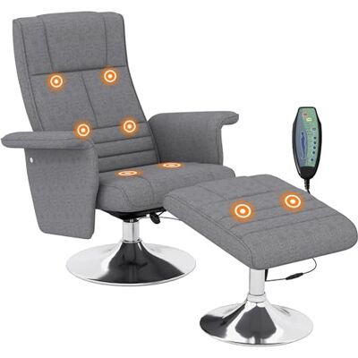 HOMCOM Fauteuil Relax massant par Vibrations avec Pouf, Fauteuil TV avec Fonction Chaise Longue, siège pivotant à 360° Assise rembourrée Confortable, pour Salon, Chambre, Tissu Effet Lin, Gris foncé - Publicité HOMCOM Fauteuil Relax massant par Vibrations avec Pouf, Fauteuil TV avec Fonction Chaise Longue, siège pivotant à 360° Assise rembourrée Confortable, pour Salon, Chambre, Tissu Effet Lin, Gris foncé - Publicité