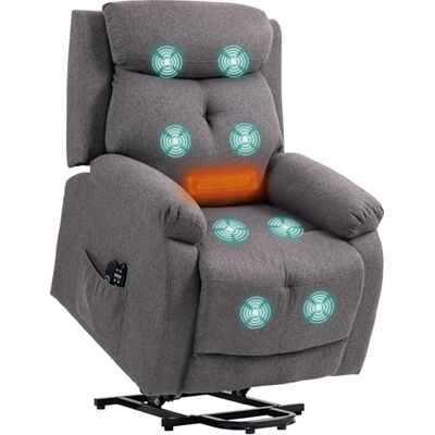 HOMCOM Fauteuil releveur électrique avec Fonction Massage et Chauffage, Fauteuil Relax électrique avec Dossier inclinable, Ports USB, télécommandes, Repose-Pied et Poche latérale, Tissu en Lin, Gris - Publicité HOMCOM Fauteuil releveur électrique avec Fonction Massage et Chauffage, Fauteuil Relax électrique avec Dossier inclinable, Ports USB, télécommandes, Repose-Pied et Poche latérale, Tissu en Lin, Gris - Publicité