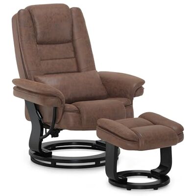 M MCombo Fauteuil Relax avec Fonction inclinable, Fauteuil de Lecture, pivotant à 360°, avec Pouf, Coussin et Poche latérale, jusqu'à 120 kg, pour Le Salon, 9099 (Microfibre, Brune) - Publicité M MCombo Fauteuil Relax avec Fonction inclinable, Fauteuil de Lecture, pivotant à 360°, avec Pouf, Coussin et Poche latérale, jusqu'à 120 kg, pour Le Salon, 9099 (Microfibre, Brune) - Publicité