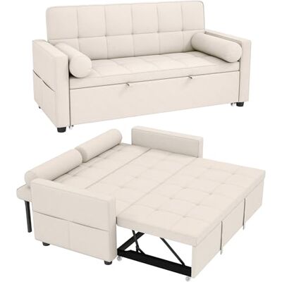 HOMCOM Canapé Convertible 2 Places 3 en 1, canapé-lit capitonné, lit gigogne Double, Dossier réglable, 2 Coussins et Poches d'accoudoirs, Tissu Aspect Lin, pour Chambre, Beige - Publicité HOMCOM Canapé Convertible 2 Places 3 en 1, canapé-lit capitonné, lit gigogne Double, Dossier réglable, 2 Coussins et Poches d'accoudoirs, Tissu Aspect Lin, pour Chambre, Beige - Publicité