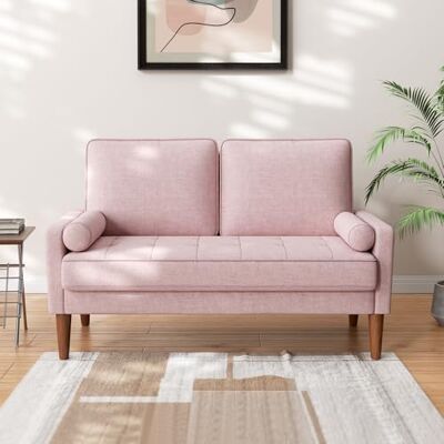 Vesgantti Petit Canapé 2 Places Rose, Canapé en Lin 121cm avec Coussin à Ressorts, Mini Chambre avec Accoudoirs, Chambre de Salon Moderne, Causeuse Fixe 2 Places, Rose Causeuse - Publicité Vesgantti Petit Canapé 2 Places Rose, Canapé en Lin 121cm avec Coussin à Ressorts, Mini Chambre avec Accoudoirs, Chambre de Salon Moderne, Causeuse Fixe 2 Places, Rose Causeuse - Publicité
