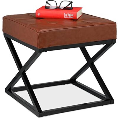 Relaxdays Tabouret, Matelassé, Similicuir, Métal, Style Industriel, Repose-Pieds, HxLxP : 41 x 41 x 41 cm, Noir/Marron - Publicité Relaxdays Tabouret, Matelassé, Similicuir, Métal, Style Industriel, Repose-Pieds, HxLxP : 41 x 41 x 41 cm, Noir/Marron - Publicité