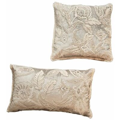 Loberon Oplevine Lot de 2 Housses de Coussins Velours de Viscose Chatoyant Broderies Haut de Gamme, Taupe/Champagne - Publicité Loberon Oplevine Lot de 2 Housses de Coussins Velours de Viscose Chatoyant Broderies Haut de Gamme, Taupe/Champagne - Publicité