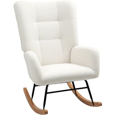 HOMCOM Fauteuil à Bascule Fauteuil Allaitement Rocking Chair Moderne en Tissu Effet Laine bouclée avec Pieds en Bois Massif d'hévéa, Chaise à Bascule pour Chambre, Salon 70 x 94 x 100 cm, crème - Publicité HOMCOM Fauteuil à Bascule Fauteuil Allaitement Rocking Chair Moderne en Tissu Effet Laine bouclée avec Pieds en Bois Massif d'hévéa, Chaise à Bascule pour Chambre, Salon 70 x 94 x 100 cm, crème - Publicité