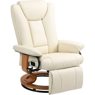 HOMCOM Fauteuil de relaxation avec fonction inclinable, Fauteuil TV pivotant avec dossier réglable Fauteuil inclinable jusqu'à 150 kg, Similicuir, Crème blanc - Publicité HOMCOM Fauteuil de relaxation avec fonction inclinable, Fauteuil TV pivotant avec dossier réglable Fauteuil inclinable jusqu'à 150 kg, Similicuir, Crème blanc - Publicité