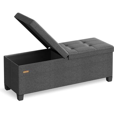 SONGMICS Banc Pouf de Rangement avec Pieds, Coffre de Rangement Pliable avec Couvercle Rabattable, Banc de Bout de Lit, pour Salon, Chambre, Entrée, Tissu Façon Lin, 110 cm, Gris Ardoise LSF079GN01 - Publicité SONGMICS Banc Pouf de Rangement avec Pieds, Coffre de Rangement Pliable avec Couvercle Rabattable, Banc de Bout de Lit, pour Salon, Chambre, Entrée, Tissu Façon Lin, 110 cm, Gris Ardoise LSF079GN01 - Publicité