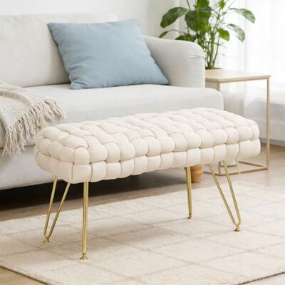 HOMCOM Pouf rembourré Aspect Velours avec siège rembourré et Pieds en métal pour Salon, Chambre à Coucher, 76 x 38 x 41,5 cm, Blanc crème - Publicité HOMCOM Pouf rembourré Aspect Velours avec siège rembourré et Pieds en métal pour Salon, Chambre à Coucher, 76 x 38 x 41,5 cm, Blanc crème - Publicité