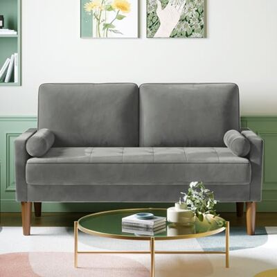 Vesgantti Petit Canapé 2 Places en Velours Gris 121cm Coussin à Ressorts, Accoudoirs, Salon Moderne, Causeuse Fixe - Publicité Vesgantti Petit Canapé 2 Places en Velours Gris 121cm Coussin à Ressorts, Accoudoirs, Salon Moderne, Causeuse Fixe - Publicité