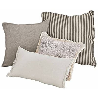 Loberon Valenciennes Lot de 4 Coussins Housse en Pur Lin Différents Motifs et Tailles, Gris/Blanc - Publicité Loberon Valenciennes Lot de 4 Coussins Housse en Pur Lin Différents Motifs et Tailles, Gris/Blanc - Publicité