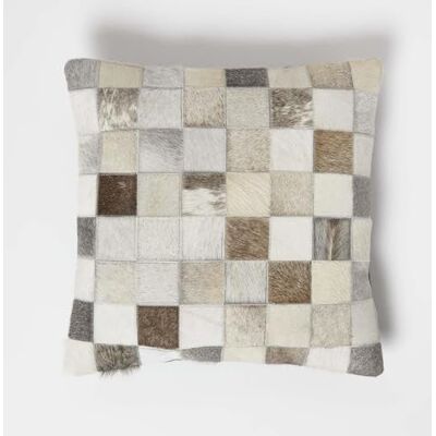 HOMESCAPES Coussin Patchwork en Peau véritable à Carreaux, Coussin Gris carré 45x45 cm - Publicité HOMESCAPES Coussin Patchwork en Peau véritable à Carreaux, Coussin Gris carré 45x45 cm - Publicité