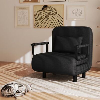 Fabulcozy Chauffeuse Canapé-lit Fauteuil Convertible Grand Confort Coussin Accoudoirs Métal 60L x 68I x 85H cm(Noir) - Publicité Fabulcozy Chauffeuse Canapé-lit Fauteuil Convertible Grand Confort Coussin Accoudoirs Métal 60L x 68I x 85H cm(Noir) - Publicité