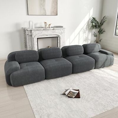 VILUXE Canapé 4 places en velours côtelé sans cadre gris Canapé modulaire avec tabouret, tissu velours côtelé mousse 32D, salon, chambre à coucher, home cinéma, familles et invités - Publicité VILUXE Canapé 4 places en velours côtelé sans cadre gris Canapé modulaire avec tabouret, tissu velours côtelé mousse 32D, salon, chambre à coucher, home cinéma, familles et invités - Publicité