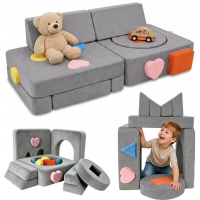 Relaxdays Canapé de jeu modulable 18 pièces, 40x130x65 cm blocs souples en velours microfibre, gris - Publicité Relaxdays Canapé de jeu modulable 18 pièces, 40x130x65 cm blocs souples en velours microfibre, gris - Publicité