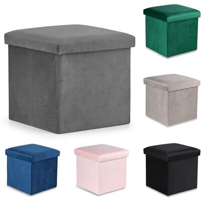 Komodee Pouf Pliant Cortona M 30x30x30cm Gris Velours - Publicité Komodee Pouf Pliant Cortona M 30x30x30cm Gris Velours - Publicité