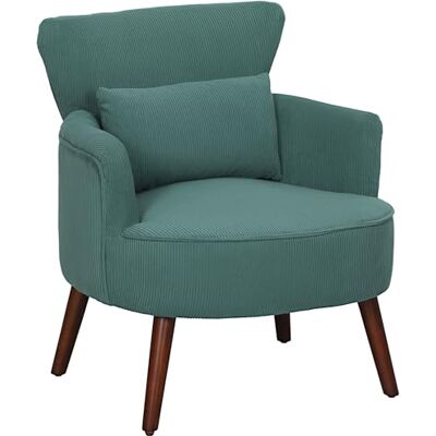 HOMCOM Fauteuil avec Dossier, accoudoirs arrondis, rembourré Fauteuil Lounge avec Aspect Corde, Pieds en Bois, pour Chambre à Coucher, Salon, jusqu'à 120 kg, Vert foncé - Publicité HOMCOM Fauteuil avec Dossier, accoudoirs arrondis, rembourré Fauteuil Lounge avec Aspect Corde, Pieds en Bois, pour Chambre à Coucher, Salon, jusqu'à 120 kg, Vert foncé - Publicité