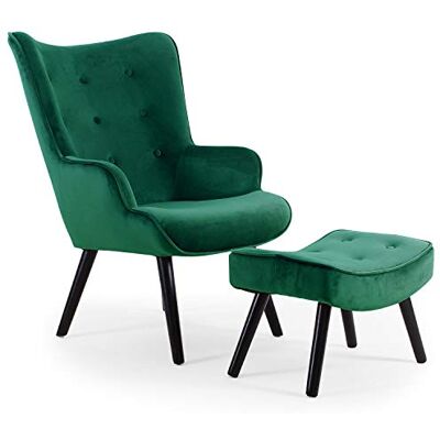 Menzzo Fauteuil Scandinave Vert avec Pouf Repose Pied Salon Revêtement Velours Pieds en Bois Assise Moelleuse et Confortable Modèle Lylou L64 x P48 x H100 cm Hauteur Assise 42 cm - Publicité Menzzo Fauteuil Scandinave Vert avec Pouf Repose Pied Salon Revêtement Velours Pieds en Bois Assise Moelleuse et Confortable Modèle Lylou L64 x P48 x H100 cm Hauteur Assise 42 cm - Publicité