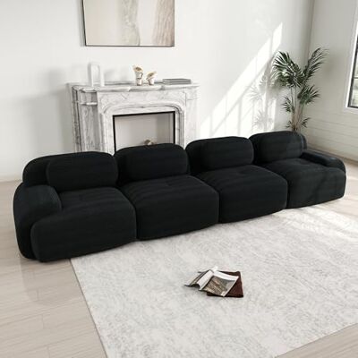 VILUXE Canapé 4 places en velours côtelé sans cadre noir Canapé modulaire avec tabouret, tissu velours côtelé mousse 32D, salon, chambre à coucher, home cinéma, familles et invités - Publicité VILUXE Canapé 4 places en velours côtelé sans cadre noir Canapé modulaire avec tabouret, tissu velours côtelé mousse 32D, salon, chambre à coucher, home cinéma, familles et invités - Publicité