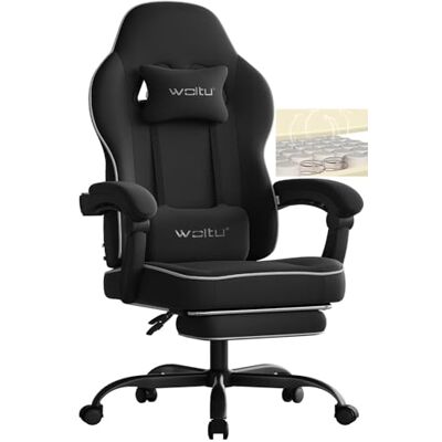 WOLTU Chaise Gaming, Fauteuil Gaming, avec Coussin à Ressorts Ensachés, Chaise Ergonomique, Charge 150kg, Appui-tête, Support Lombaire, Repose-Pieds, Tissu Technique, Noir, GS10sz - Publicité WOLTU Chaise Gaming, Fauteuil Gaming, avec Coussin à Ressorts Ensachés, Chaise Ergonomique, Charge 150kg, Appui-tête, Support Lombaire, Repose-Pieds, Tissu Technique, Noir, GS10sz - Publicité
