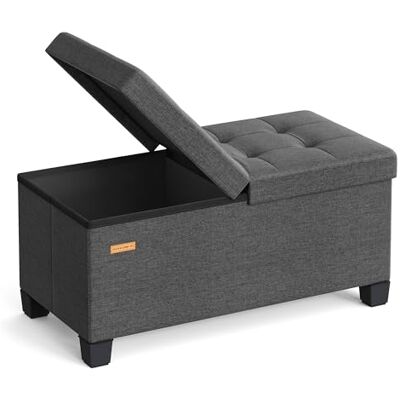SONGMICS Banc Pouf de Rangement avec Pieds, Coffre de Rangement Pliable avec Couvercle Rabattable, Banc de Bout de Lit, pour Salon, Chambre, Entrée, Tissu Façon Lin, 76 cm, Gris Ardoise LSF049GN01 - Publicité SONGMICS Banc Pouf de Rangement avec Pieds, Coffre de Rangement Pliable avec Couvercle Rabattable, Banc de Bout de Lit, pour Salon, Chambre, Entrée, Tissu Façon Lin, 76 cm, Gris Ardoise LSF049GN01 - Publicité