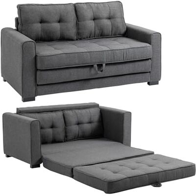 HOMCOM Canapé Convertible 2 Places canapé-lit avec Dossier capitonné, Coussins et Matelas Pliable au Sol, canapé en Tissu Effet Lin pour Salon, Chambre d'amis, 147,5 x 75 x 85 cm, Gris - Publicité HOMCOM Canapé Convertible 2 Places canapé-lit avec Dossier capitonné, Coussins et Matelas Pliable au Sol, canapé en Tissu Effet Lin pour Salon, Chambre d'amis, 147,5 x 75 x 85 cm, Gris - Publicité