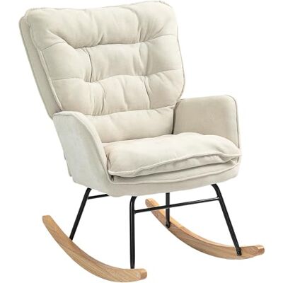 HOMCOM Fauteuil à Bascule, Rocking Chair en Chenille, Chaise à Bascule avec Dossier et Assise Larges rembourrés, accoudoirs, Base en Bois de hêtre, pour Salon, Chambre, Beige - Publicité HOMCOM Fauteuil à Bascule, Rocking Chair en Chenille, Chaise à Bascule avec Dossier et Assise Larges rembourrés, accoudoirs, Base en Bois de hêtre, pour Salon, Chambre, Beige - Publicité