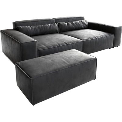 DeLife Grand Canapé Sirpio XL Cuir synthétique Vintage Anthracite 270x130 cm avec Tabouret - Publicité DeLife Grand Canapé Sirpio XL Cuir synthétique Vintage Anthracite 270x130 cm avec Tabouret - Publicité