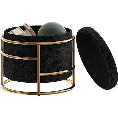 HOMCOM Pouf de rangement Petit tabouret avec couvercle Tabouret rond rembourré avec cadre en acier Repose-pieds pour salon, chambre à coucher 42 x 42 x 39 cm Noir - Publicité HOMCOM Pouf de rangement Petit tabouret avec couvercle Tabouret rond rembourré avec cadre en acier Repose-pieds pour salon, chambre à coucher 42 x 42 x 39 cm Noir - Publicité