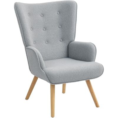 HOMCOM Fauteuil de Salon en Tissu Bouclette, Fauteuil Moderne, capitonné et rembourré avec Pieds en Bois, accoudoirs et Dossier Ergonomique, pour Salle à Manger, Salon, Chambre, Bureau, Gris Clair - Publicité HOMCOM Fauteuil de Salon en Tissu Bouclette, Fauteuil Moderne, capitonné et rembourré avec Pieds en Bois, accoudoirs et Dossier Ergonomique, pour Salle à Manger, Salon, Chambre, Bureau, Gris Clair - Publicité