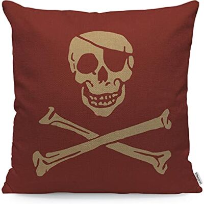 WONDERTIFY Housse de coussin en forme de tête de mort pirate Pour homme et femme Style rétro rustique Rouge 45 x 45 cm - Publicité WONDERTIFY Housse de coussin en forme de tête de mort pirate Pour homme et femme Style rétro rustique Rouge 45 x 45 cm - Publicité