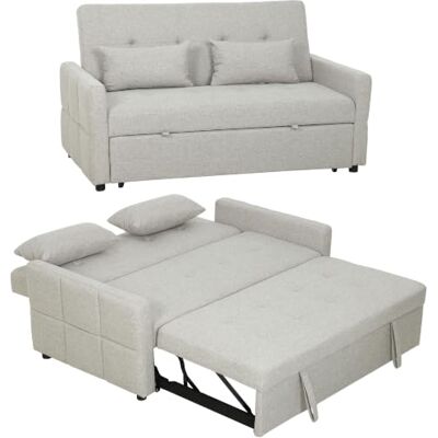 HOMCOM Canapé Convertible 2 Places 3 en 1 Clic-Clac 137x180cm Marron Clair Canapé-Lit, Lit Gigogne, Dossier Réglable, 2 Coussins, Assise Large, Tissu Lin, Salon, Appartement, Petit Espace - Publicité HOMCOM Canapé Convertible 2 Places 3 en 1 Clic-Clac 137x180cm Marron Clair Canapé-Lit, Lit Gigogne, Dossier Réglable, 2 Coussins, Assise Large, Tissu Lin, Salon, Appartement, Petit Espace - Publicité