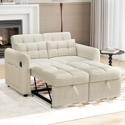 Merax Canapé-lit 2 places avec fonction sommeil, canapé-lit pliant 3 en 1 avec dossier réglable, ports USB et poches pour accoudoirs, beige, 142 x 85 x 83 cm - Publicité Merax Canapé-lit 2 places avec fonction sommeil, canapé-lit pliant 3 en 1 avec dossier réglable, ports USB et poches pour accoudoirs, beige, 142 x 85 x 83 cm - Publicité