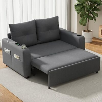 Merax Canapé-lit 2 places 131 x 187 x 94 cm Petit canapé Avec fonction de couchage Canapé convertible 3 en 1 avec porte-gobelet, port USB et poches latérales Tissu en lin Gris - Publicité Merax Canapé-lit 2 places 131 x 187 x 94 cm Petit canapé Avec fonction de couchage Canapé convertible 3 en 1 avec porte-gobelet, port USB et poches latérales Tissu en lin Gris - Publicité