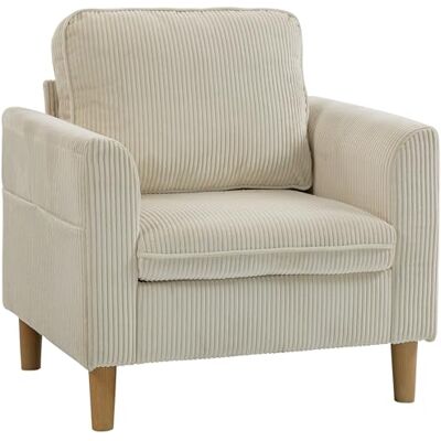 HOMCOM Fauteuil de Salon en Velours côtelé, canapé 1 Place rembourré avec Assise Large et Coussin à Ressorts, Style Moderne, pour Chambre, Salon, Petit Espace, Beige - Publicité HOMCOM Fauteuil de Salon en Velours côtelé, canapé 1 Place rembourré avec Assise Large et Coussin à Ressorts, Style Moderne, pour Chambre, Salon, Petit Espace, Beige - Publicité