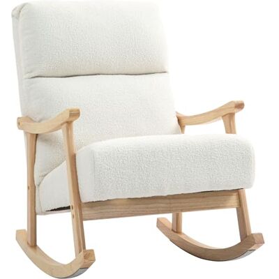 HOMCOM Fauteuil à Bascule en Velours Teddy avec Assise rembourrée, Dossier Ergonomique, accoudoirs, Rocking Chair Pieds en Bois d'hévéa pour Salon ou Chambre, crème - Publicité HOMCOM Fauteuil à Bascule en Velours Teddy avec Assise rembourrée, Dossier Ergonomique, accoudoirs, Rocking Chair Pieds en Bois d'hévéa pour Salon ou Chambre, crème - Publicité