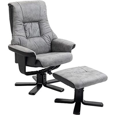HOMCOM Fauteuil Relax Fauteuil de Relaxation inclinable 135° avec Repose-Pieds pivotant 360° revêtement Microfibre Pieds en Bois Massif Assise épais rembourrée Gris - Publicité HOMCOM Fauteuil Relax Fauteuil de Relaxation inclinable 135° avec Repose-Pieds pivotant 360° revêtement Microfibre Pieds en Bois Massif Assise épais rembourrée Gris - Publicité